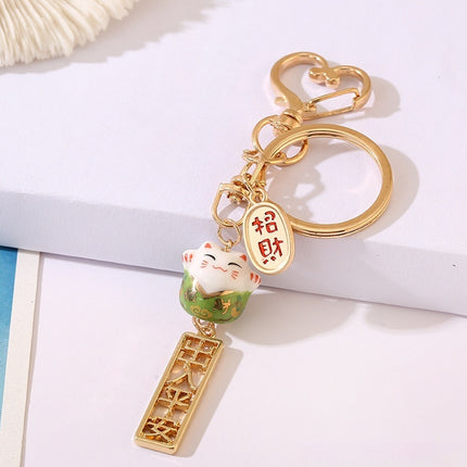Cute Girl Heart Ceramic Fortune Cat Keychain