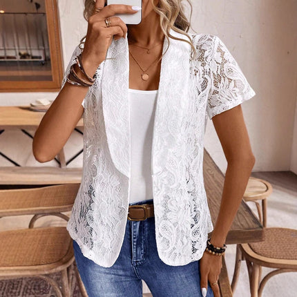 Fashion Lace Elegant Lady Short Sleeve Suit