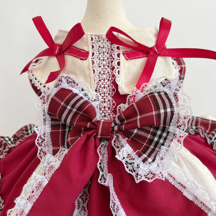 Princess Lolita Dress With Pet Bow Plaid Lace