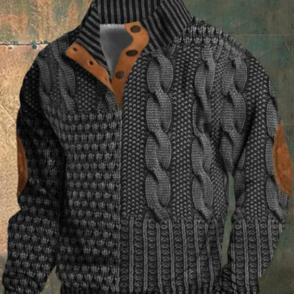 3D Digital Printing Stand Collar Men's Street Trend Buckle Polo Sweater