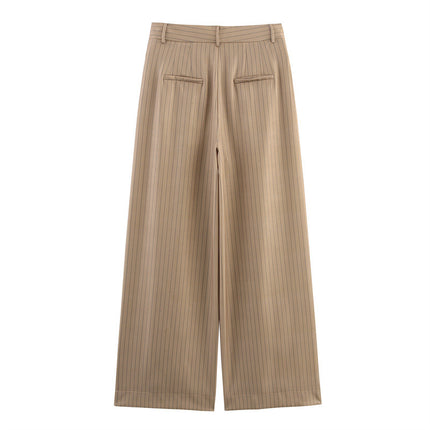 Striped Linen Blend Suit Jacket Pleated Pants