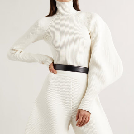 High Waist Profile Knitted Long Solid Color Women's Flab Hiding Street Hipster Pants