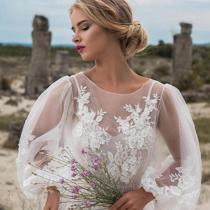 Round Collar Gauze Embroidered One-piece Dress Wedding Dress