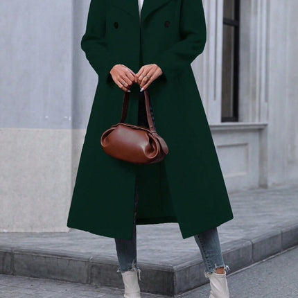 Autumn And Winter Long Coat For Women, Minimalist And Fashionable, Elegant For Commuting, Double-breasted Long-sleeve Faux Wool Long Women's Coat.