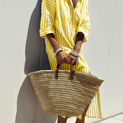 Striped Shirt Dress With Belt Fashion Half-sleeved Lapel Button Cardigan Dresses Women's Clothing