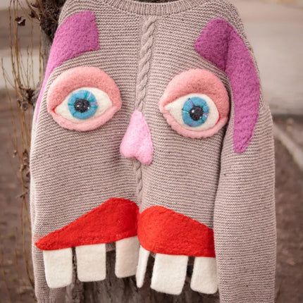 Women's Sweater Back Smiling Face Funny Face Women's Sweater