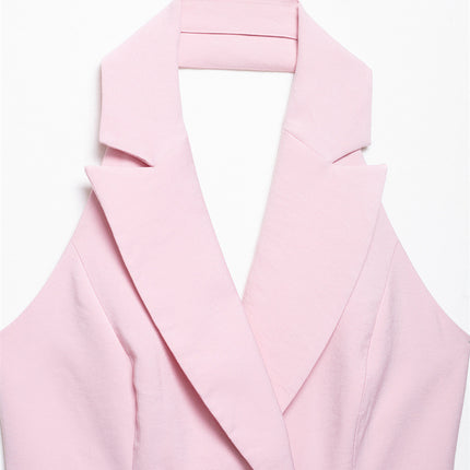 Women's Double Breasted Hanging Collar Vest Wide Back Pants