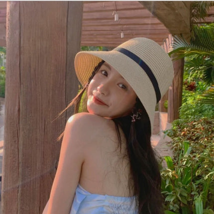 Straw Hat Women's Sun Hat With Foldable Bow And Ribbon Big Brim Hat