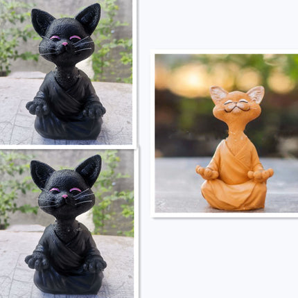 Whimsical Black Buddha Cat Figurine Meditation Yoga Collectible Happy Cat Decor Home Garden Decoration Garden Ornament