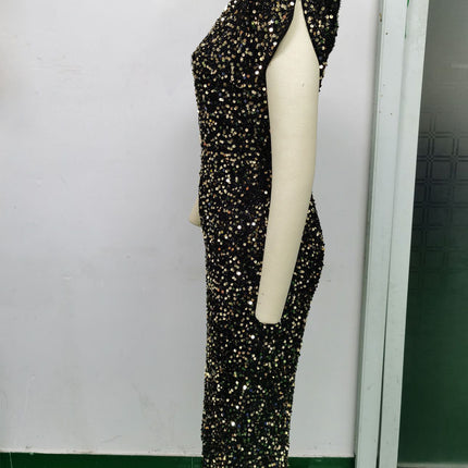 Women's Short Sleeve Retro Sequins Dress