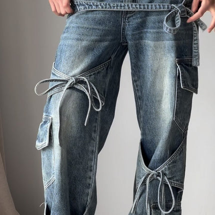 Denim Utility Jeans With Knot - Tied Elements