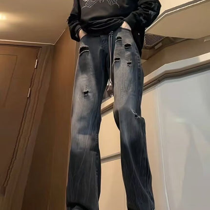 Washed Light Blue Ripped Jeans For Men