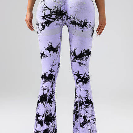 2 Pack Tie Dyed High Waisted Flared Butt-lifting Fitness Sports Women's Yoga Bell-bottom Pants, Workout Leggings For Women, Gym Scrunch Butt Butt Lifting Seamless Leggings