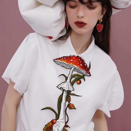 Knotless Machine Embroidery Vintage Mushroom Berry Tie For Women