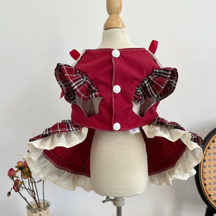 Princess Lolita Dress With Pet Bow Plaid Lace