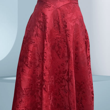 Elegant V-Neck Halter Floral Jacquard Evening Dress - Backless Sleeveless A-Line Gown With Waist Accent For Women