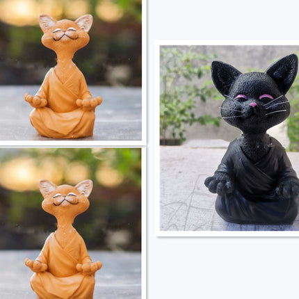 Whimsical Black Buddha Cat Figurine Meditation Yoga Collectible Happy Cat Decor Home Garden Decoration Garden Ornament