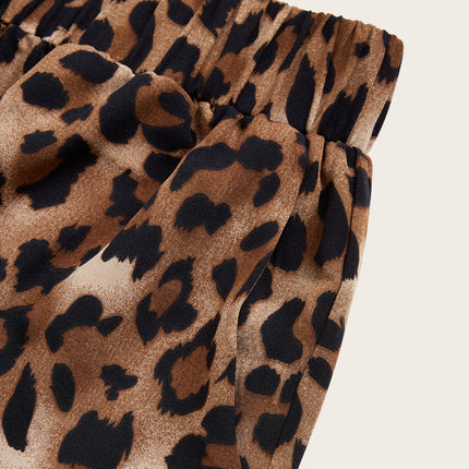 Women's Plus Size Leopard Print Wide Leg Pants - Elastic Waist, Loose Fit Casual Straight Leg Trousers For Spring Summer Fall, Lightweight Polyester Blend, Perfect For Beach Or Outdoor Outings