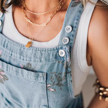 Retro One-piece Fashion Floral Denim Shorts