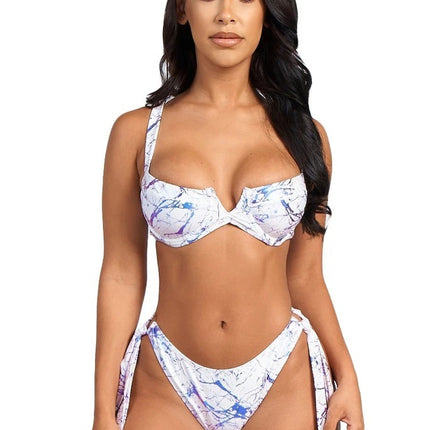 Tie-dyed Bikini Split Swimsuit Tied V-neck Underwire Swimsuit