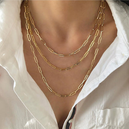 18k Gold Stainless Steel Paper Clip Clavicle Necklace Female 0 Word Chain All-match