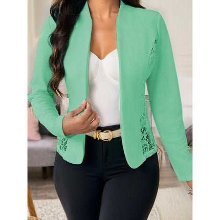 Women's Casual Lace Contrast Open Front Cardigan Jacket Long Sleeve Work Office Suit