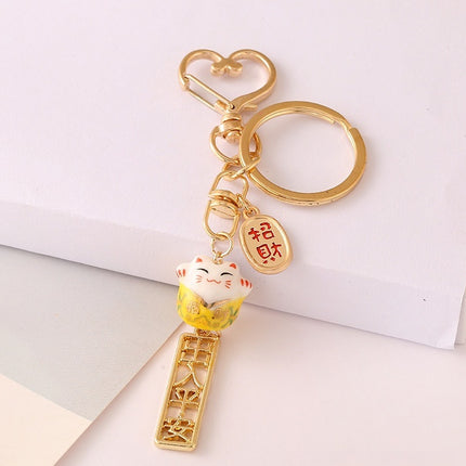 Cute Girl Heart Ceramic Fortune Cat Keychain