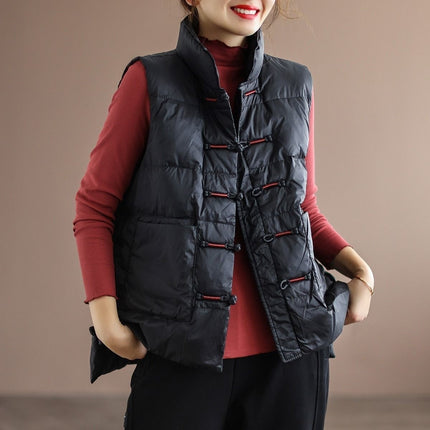 Down Jacket Women's White Duck Down Ethnic Style Vest