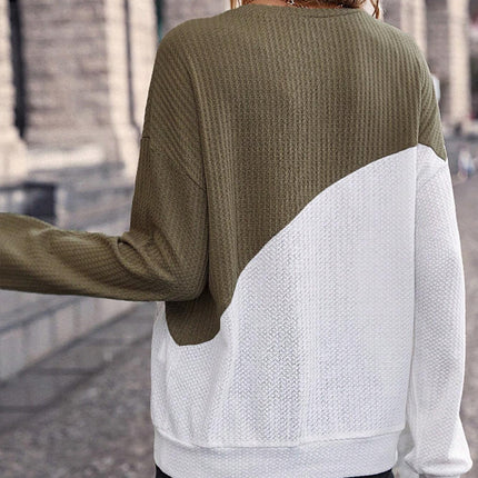 Contrast Color Loose Sweater T-shirt Long Sleeve Top