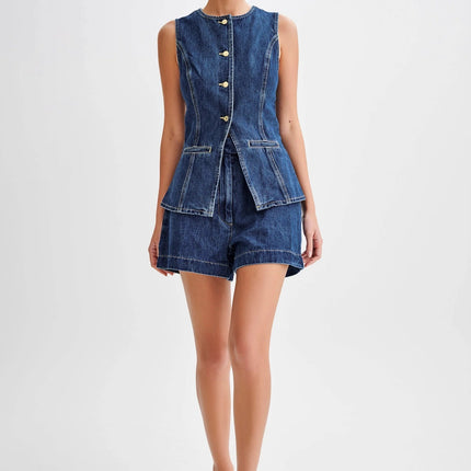 Denim Fashion Casual Sleeveless Women's Suit