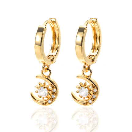 Moon, Star And Sun Combination Eardrops Micro Inlaid Zircon
