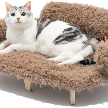 MEWOOFUN Elevated Cat Bed With Washable Cover - 26x18.3x8.5 Inch Wooden Pet Sofa For Cats & Small Medium Dogs, Modern Pet Furniture Brown