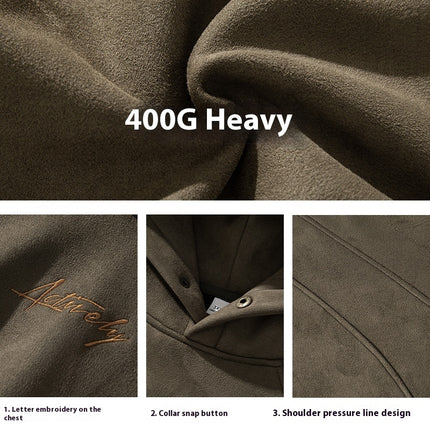 400g Suede Heavy Hooded Sweater Men's Autumn And Winter Split Design