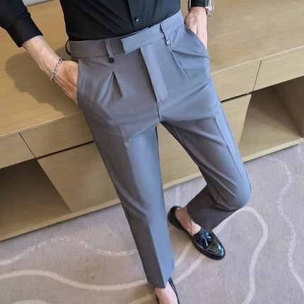 High Waist Straight Double Pleated Casual Suit Pants
