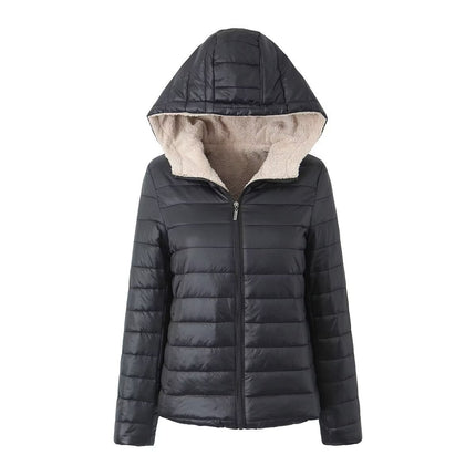 European And American Style Short Autumn And Winter Cotton-padded Coat Women's Solid Color Loose Hooded Fleece-lined Warm