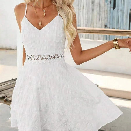 Cross Border Hot Sale Sling Stitching Lace Dress V-neck Casual