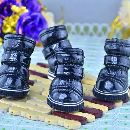 PU Mirror Leather Warm Pet Dog Shoes In Winter