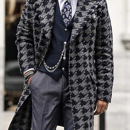 Winter Mid Length Suit Collar Fashionable Printed Men's Coat