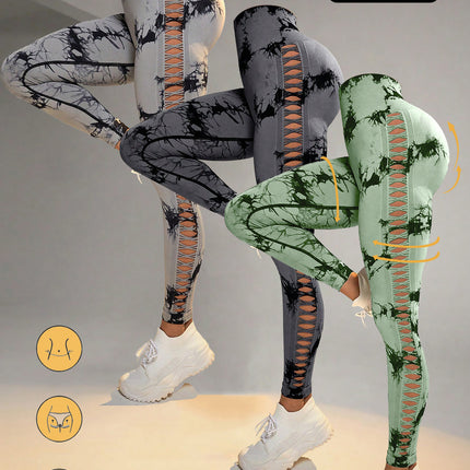 3 Pack Women's Tie-Dye Cutout Yoga Pants High-Waisted Leggings Women's Tie-Dye Leggings,, Leggings Women High Waisted Seamless Workout Leggings Gym Booty Tights Tummy Control Yoga Pants