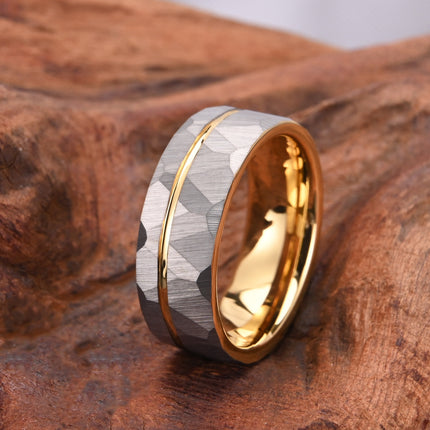 8 Wide Tungsten Gold Golden Hammer Ring