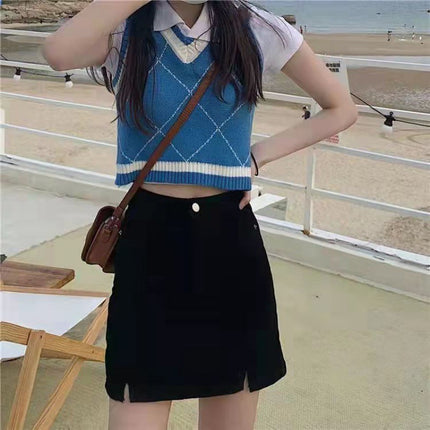 Slit Black Denim Skirt For Women