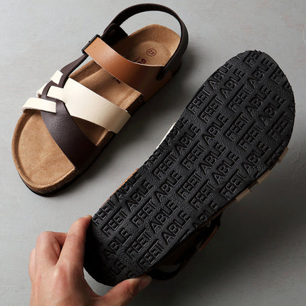 Men's Simple Hollow-out Flat Cork Slippers