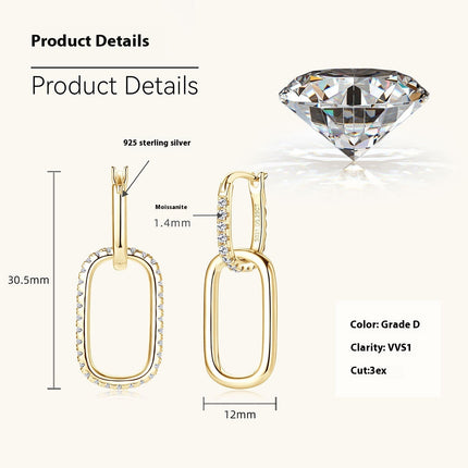 Moissanite Women's Fashion Temperament Personalied Eardrops S925 Sterling Silver