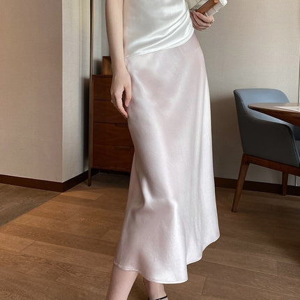 Acetate Silky Satin Women's A- Line Skirt Slimming