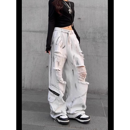 American Retro Distressed Dirty Ripped Jeans