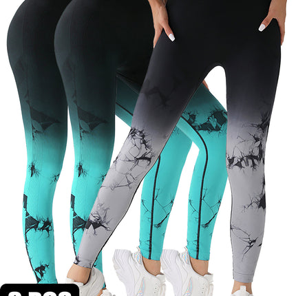 3 Pack Women's Tie Dye Gradient Color Yoga Sports Leggings, Ruched High Waist Workout Seamless Scrunch Booty Leggings Butt Lift Athletic Leggings Tummy Control Yoga Pants