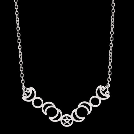 Five Pointed Star Sun Moon Necklace Multi Month Hollow Stainless Steel Pendant