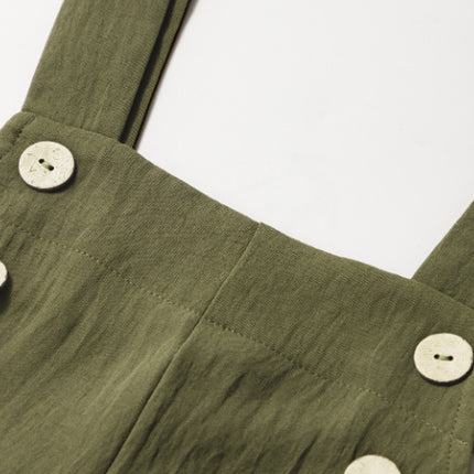 Jungle Green Solid Color Buttoned Straight Leg Overall