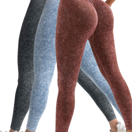 3 Pack V-Back Scrunch Butt Workout Leggings, Women Seamless Gym Yoga Leggings High Waist Active Yoga Pants, Yoga Leggings High Waist Active Yoga Pants