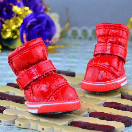 PU Mirror Leather Warm Pet Dog Shoes In Winter